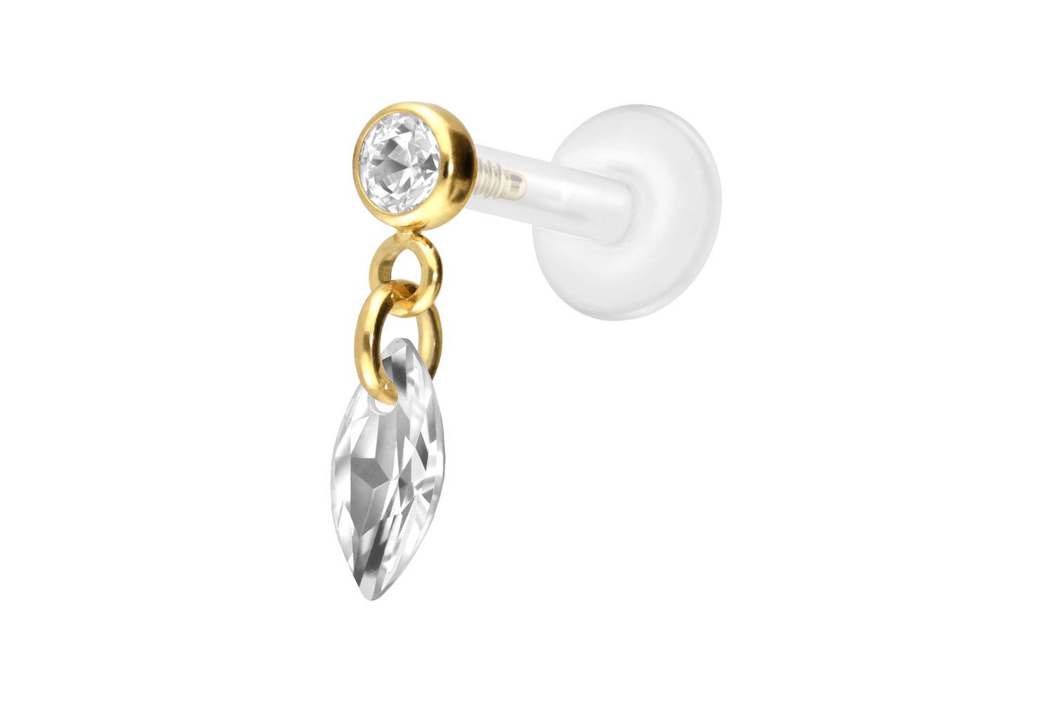 PTFE Labret Piercing mit Innengewinde + Titan-Aufsatz KRISTALLOVAL